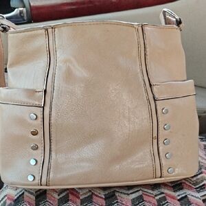 Nichole Miller Tan Shoulder Bag with Silver Accents